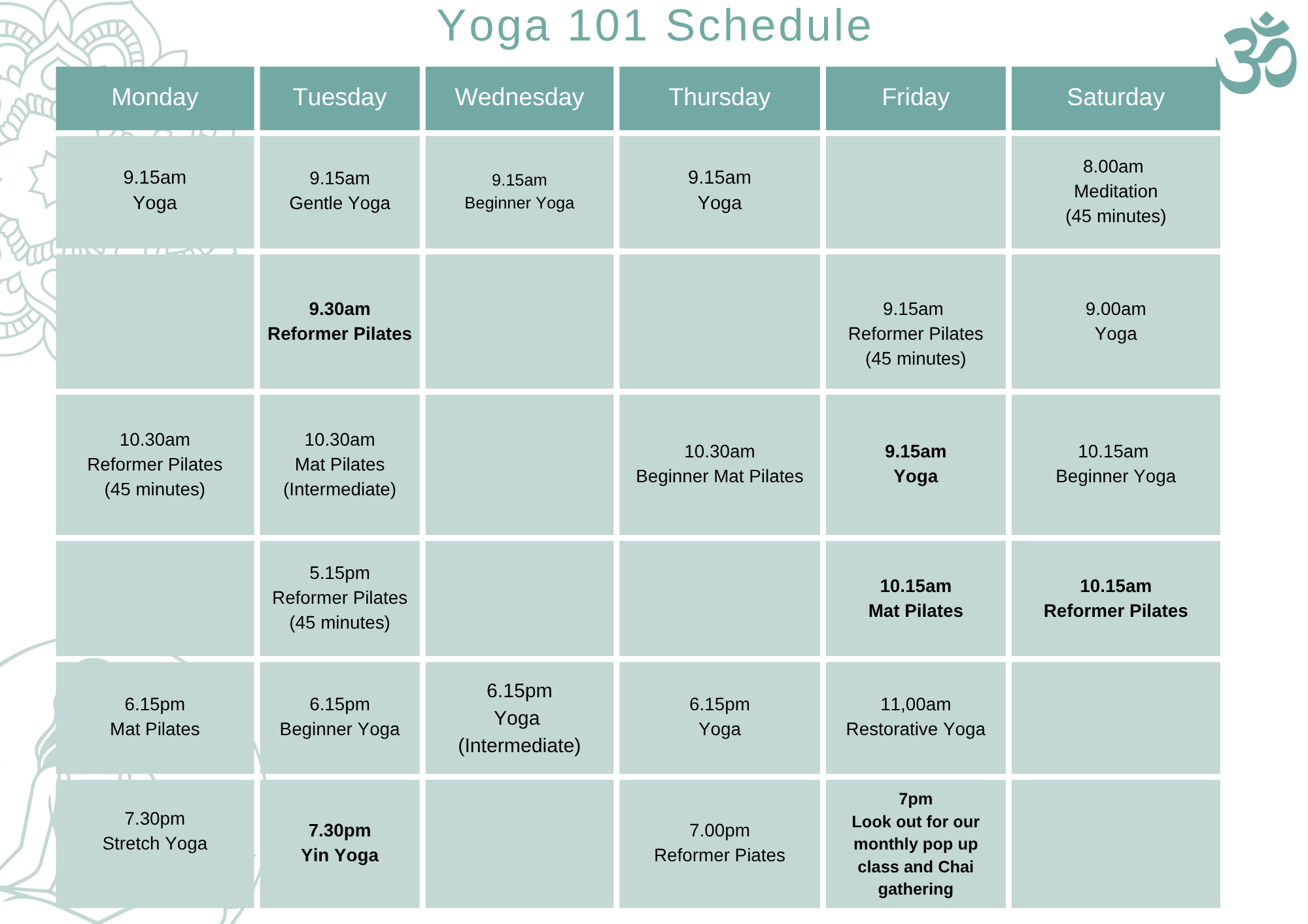 Green Botanical Weekly Class Schedule (6)